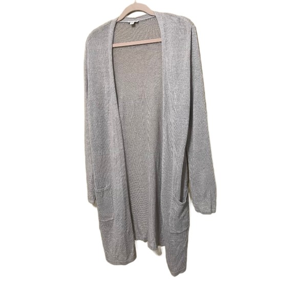 J. Jill Cardigan Sweater WomensLarge Gray Long Line Open Front Linen Coastal - Picture 2 of 6